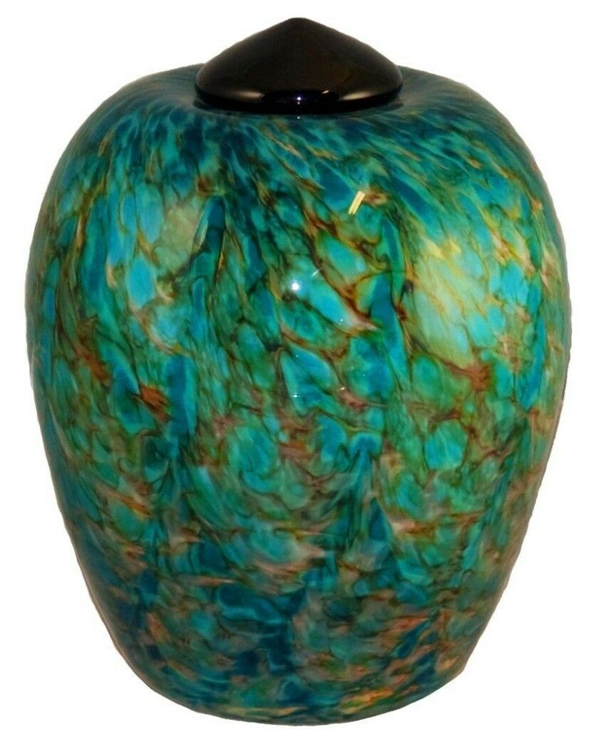 Large/Adult 220 Cubic Inch Florence Aegean Funeral Glass Cremation Urn for Ashes