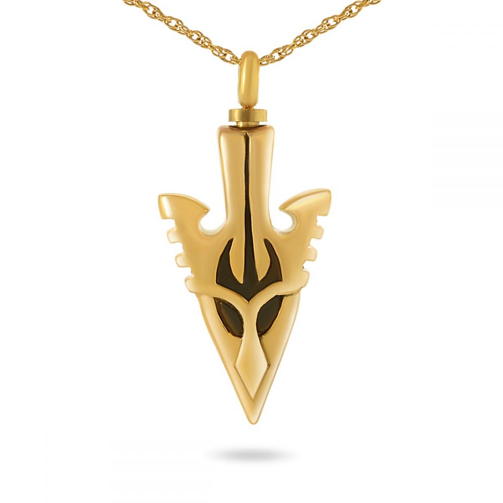 Stainless Steel/Gold Plated Native Arrowhead Pendant/Necklace Cremation Urn