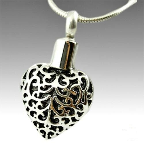 Stainless Steel Black Art Heart Funeral Cremation Urn Memorial Pendant Jewelry