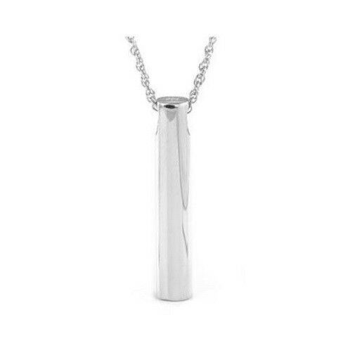 Stainless Steel Sleek Cylinder Pendant Funeral Cremation Urn w/necklace