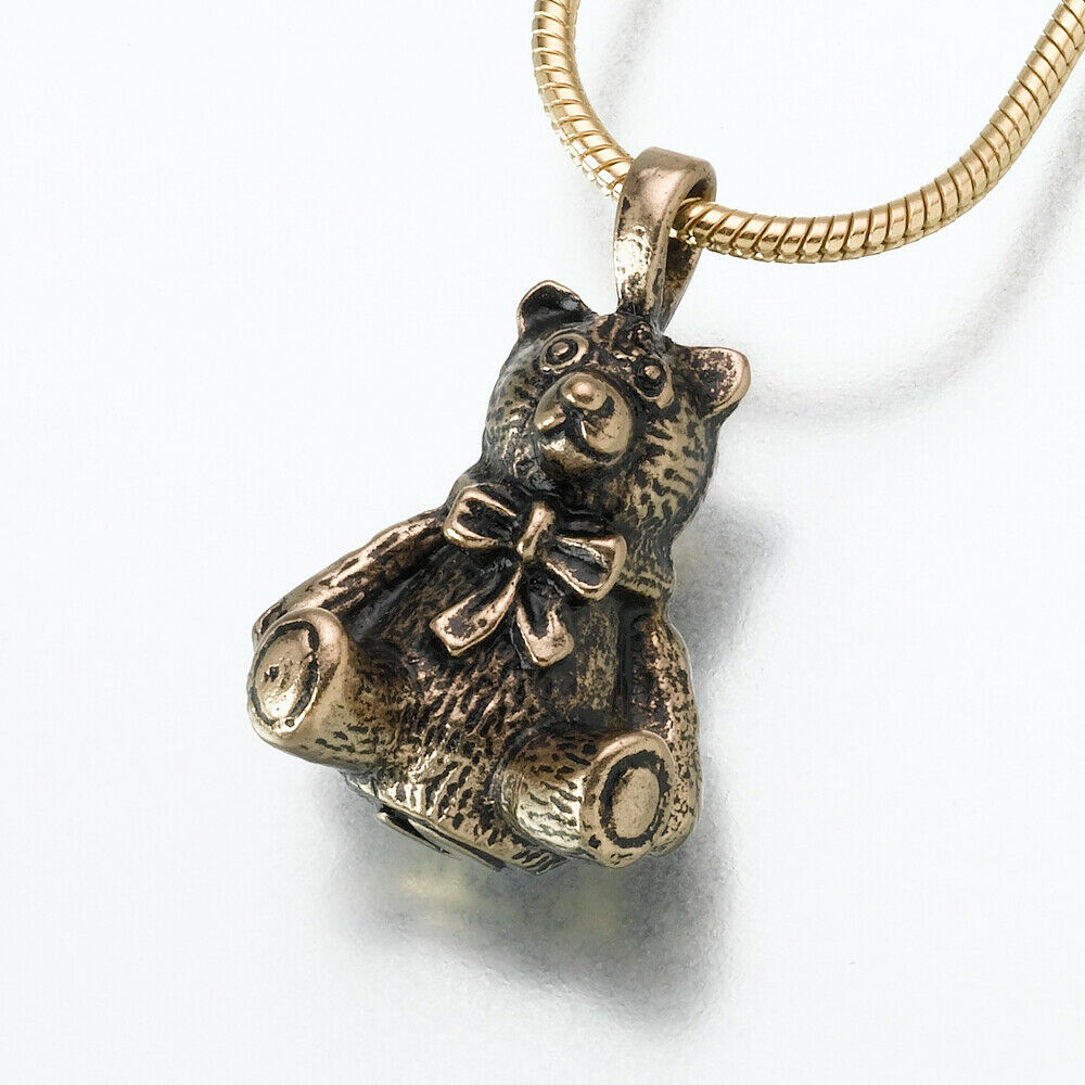 Antique Teddy Bear Pendant Bronze Color Funeral Cremation Jewelry Urn For Ashes