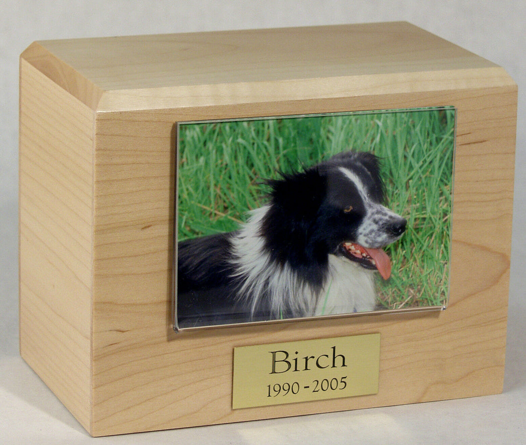 Small 85 Cubic Inches Maple Pet Photo Urn for Ashes with Engravable Nameplate