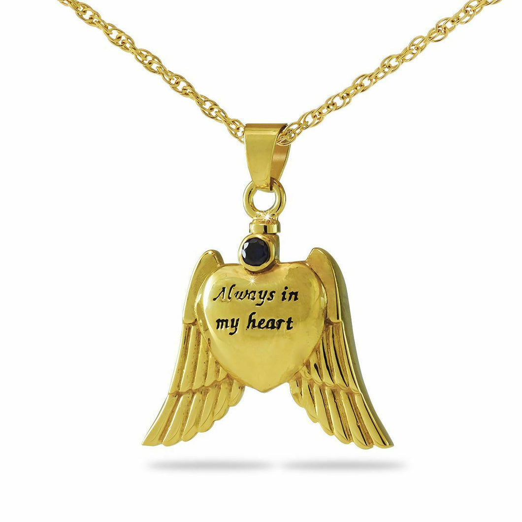 14K Solid Gold Winged Heart Pendant/Necklace Funeral Cremation Urn for Ashes