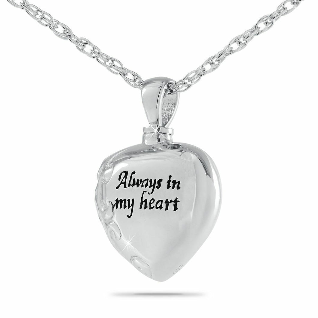 Always in my Heart Stainless Steel Pendant/Necklace Cremation Urn for Ashes