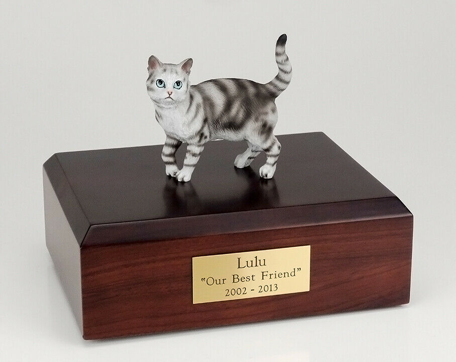 Tabby Silver Cat Figurine Pet Cremation Urn Available 3 Different Colors/4 Size