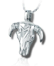 Load image into Gallery viewer, Sterling Silver Steer Skull Funeral Cremation Urn Pendant for Ashes w/Chain
