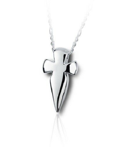 Sterling Silver Hunter's Cross Funeral Cremation Urn Pendant for Ashes w/Chain