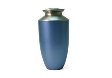 Load image into Gallery viewer, Blue Alloy &amp; Brass Adult 200 Cubic Inch Funeral Cremation Urn for Ashes
