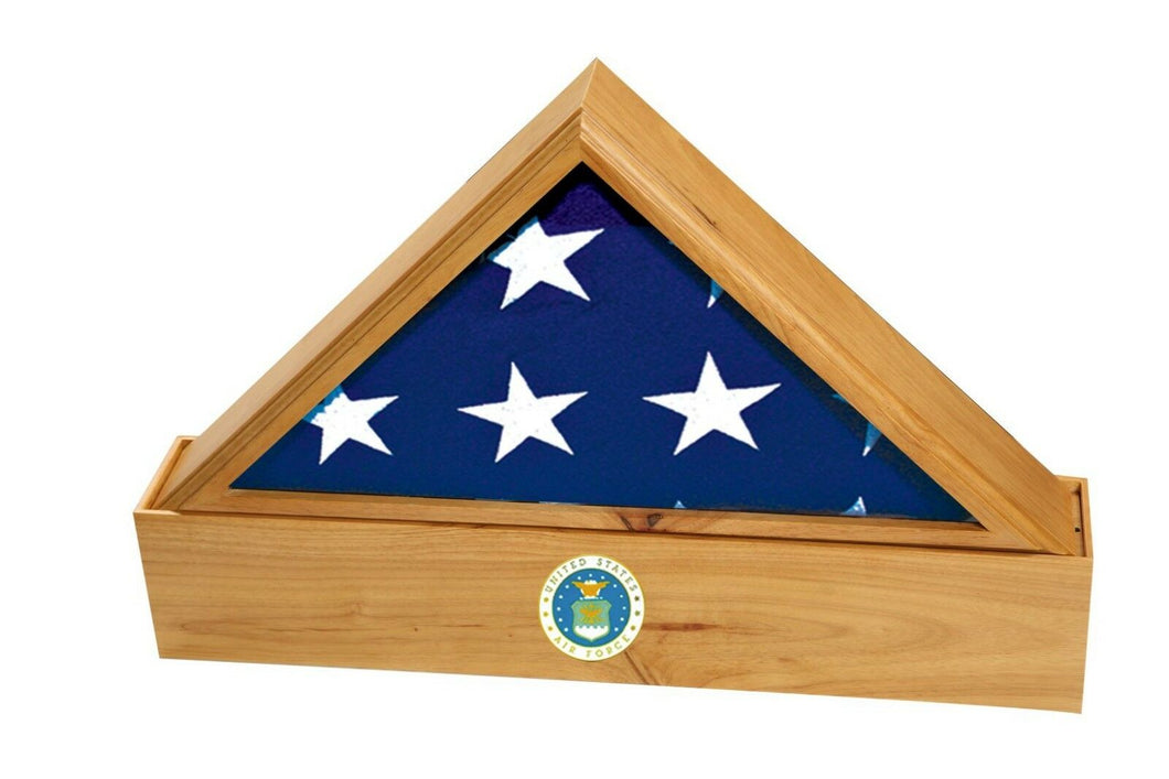 Large/Adult 220 Cubic Inches Oak Flag Case Funeral Cremation Urn for Ashes