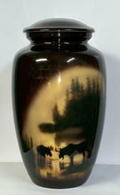 Load image into Gallery viewer, Adult/Large 210 Cubic Inch Moose in Meadow Aluminum Cremation Urn for Ashes

