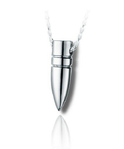 Sterling Silver Bullet Funeral Cremation Urn Pendant for Ashes w/Chain