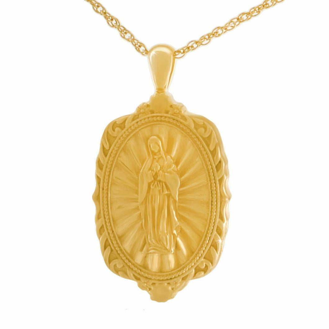 14K Solid Gold Lady of Guadalupe Pendant/Necklace Funeral Cremation Urn Ashes
