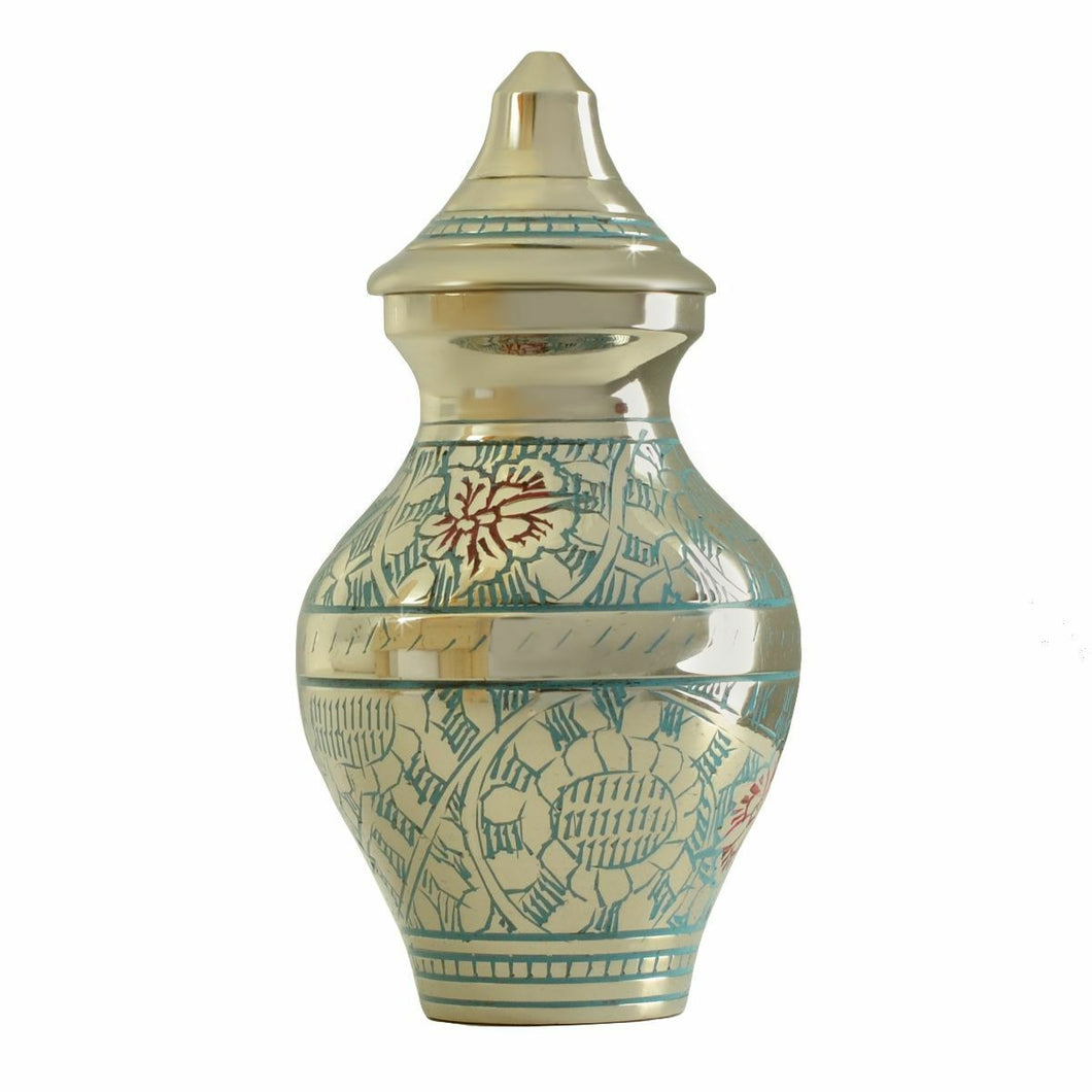 Small/Keepsake 4 Cubic Inches Blue Classic Garden Brass Cremation Urn for Ashes