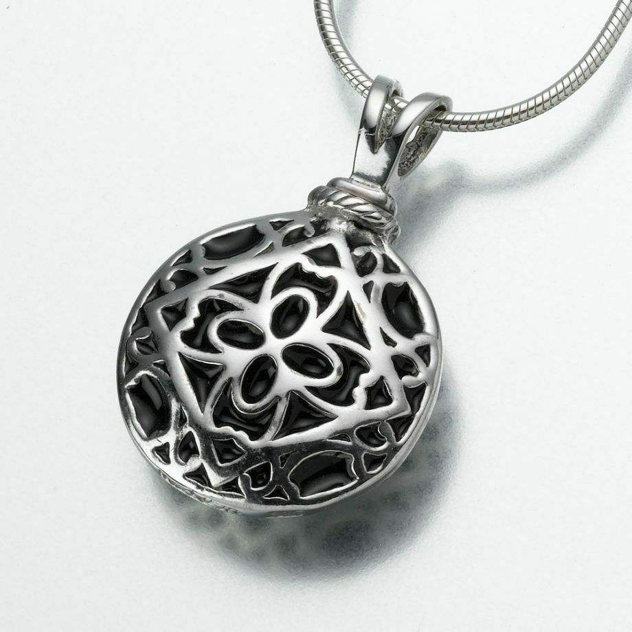 Sterling Silver Filigree Round Memorial Jewelry Pendant Funeral Cremation Urn