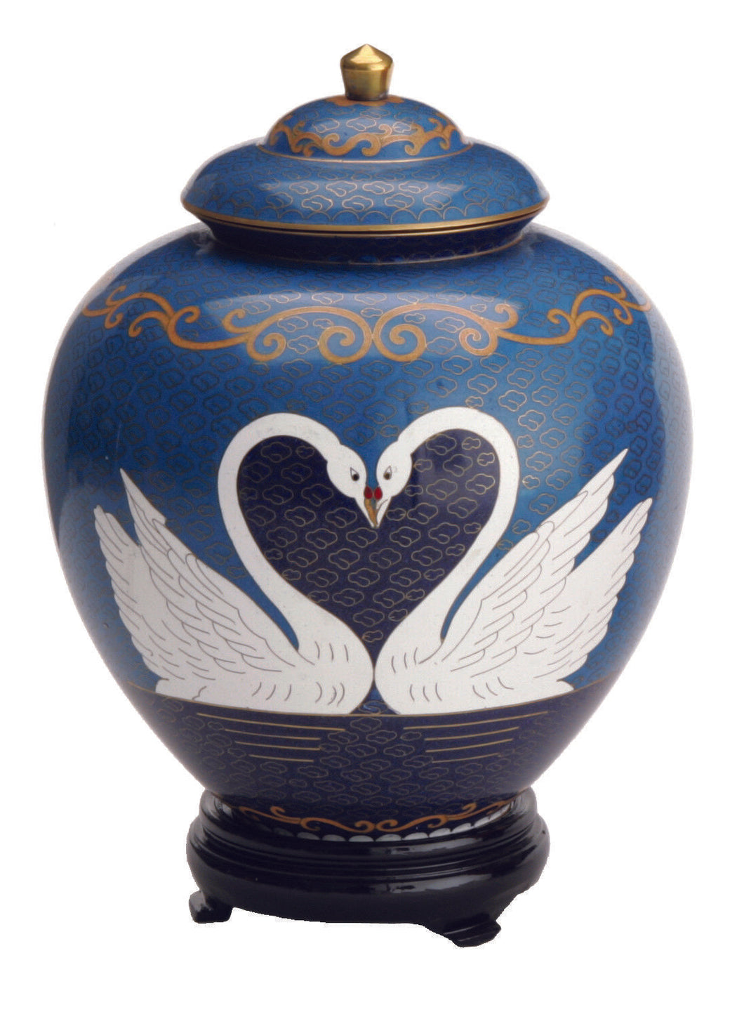 Large/Adult 410 cubic inches Swan Lake Cloisonne Companion Funeral Urn for Ashes