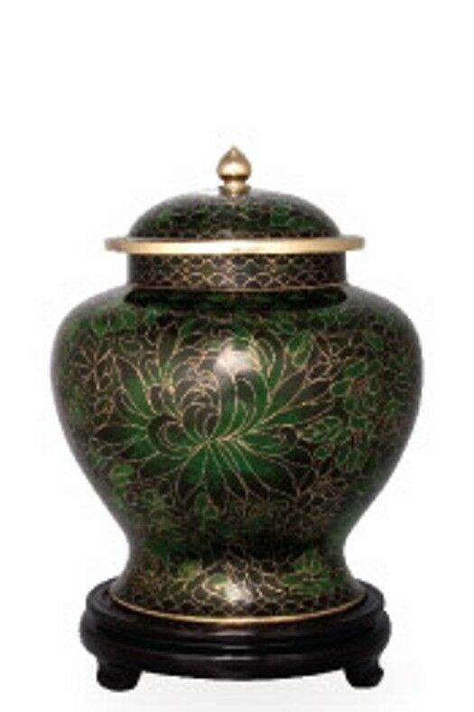 Small/Keepsake Cloisonne 40 Cubic Inches Forest Green Funeral Cremation Urn
