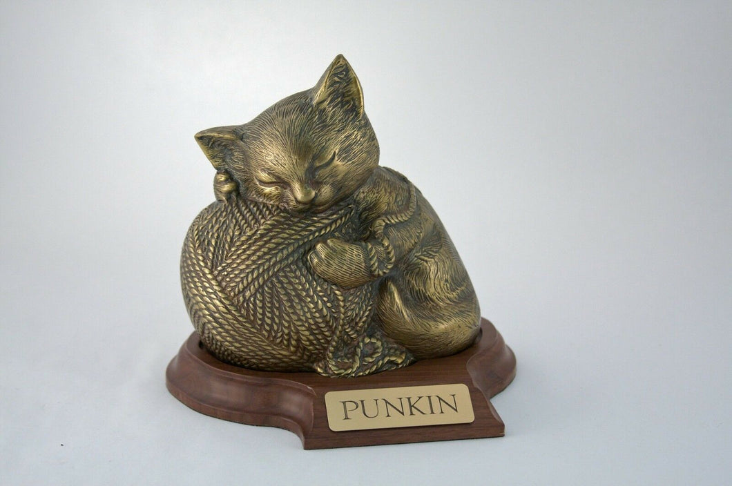 Small 40 Cubic Inches Gold Precious Kitty Urn for Ashes with Engravable Base