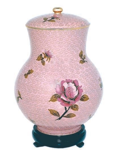 Large/Adult 210 cubic inches Dusty Rose Cloisonne Cremation Urn with Flower