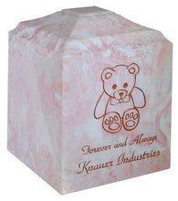 Load image into Gallery viewer, Small/Keepsake 45 Cubic Inch Pink Teddy Cultured Marble Cremation Urn for Ashes
