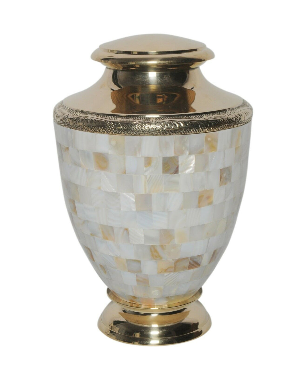 Small/Keepsake 90 Cubic Inches Mother of Pearl Brass Funeral Cremation Urn