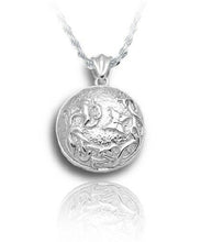 Load image into Gallery viewer, Sterling Silver Flower &amp; Butterfly Round Funeral Cremation Urn Pendant w/Chain
