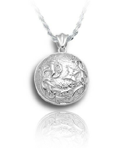 Sterling Silver Flower & Butterfly Round Funeral Cremation Urn Pendant w/Chain