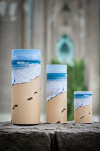 Load image into Gallery viewer, Set of Large, Med &amp; Small Beach Footprints Scattering Tube Cremation Urns
