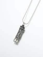 Load image into Gallery viewer, Antique Sterling Silver Filigree Cylinder Jewelry Pendant Funeral Cremation Urn
