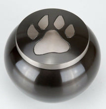 Load image into Gallery viewer, 80 Cubic Inches Nickel/Gray Brass Pawprint Pet Jar Urn for Cremation Ashes
