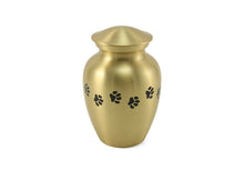 Load image into Gallery viewer, Small/keepsake Gold Brass Paw Print Cremation Urn, 25 cubic inches

