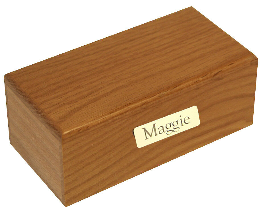 Small/Keepsake 15 Cubic In. Simply Oak Funeral Cremation Urn With Engraved Plate