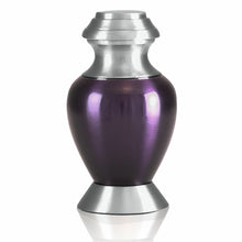 Load image into Gallery viewer, Small/Keepsake 4 Cubic Ins Purple &amp; Pewter Brass Funeral Cremation Urn for Ashes
