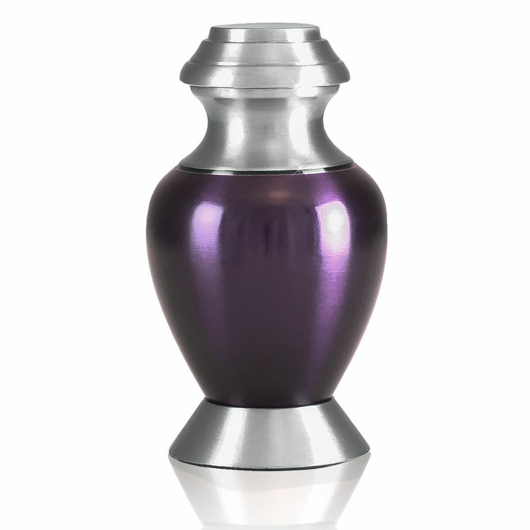 Small/Keepsake 4 Cubic Ins Purple & Pewter Brass Funeral Cremation Urn for Ashes