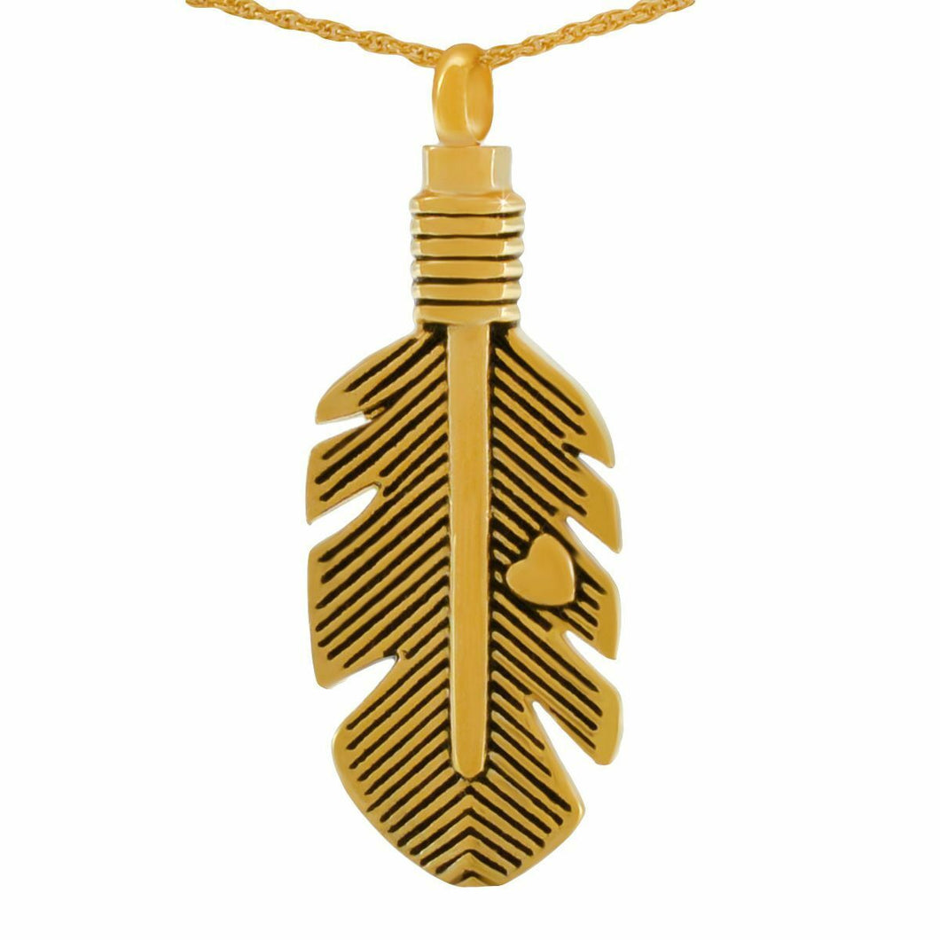 Stainless Steel/Gold Plated Feather Pendant/Necklace Cremation Urn for Ashes