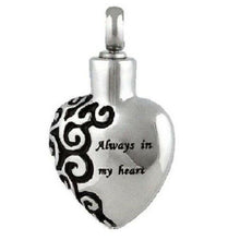 Load image into Gallery viewer, Stainless Steel &quot;Always in my heart&quot; Cremation Urn Pendant w/20-inch Necklace
