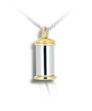 Load image into Gallery viewer, Sterling Silver &amp; 10kt Gold Large Cylinder Funeral Cremation Urn Pendant w/Chain
