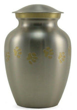 Load image into Gallery viewer, Small/Keepsake Pewter Brass Paw Print Cremation Urn, 40 cubic inches
