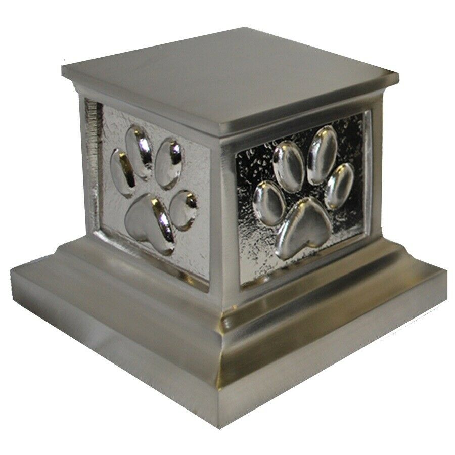 Small/Keepsake Cubic 39 Inch Roman Paws Brushed Nickel Funeral Cremation Urn