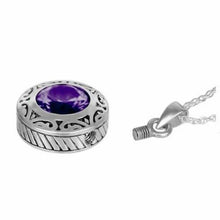 Load image into Gallery viewer, Sterling Silver Purple Stone Pendant/Necklace Funeral Cremation Urn for Ashes
