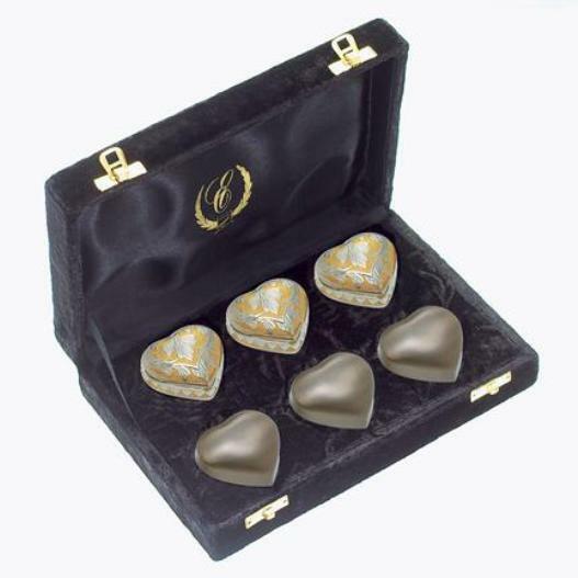 Set of 3 Heart & 3 Cross Funeral Cremation Urn Pendants with Velvet Display Case