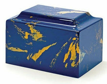 Load image into Gallery viewer, Classic Cultured Marble Blue &amp; Gold 25 Cubic Inches Cremation Urn TSA Approved
