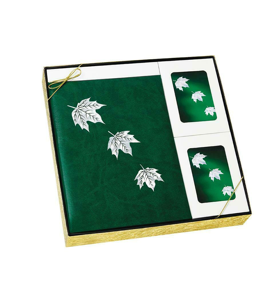 Mother of Pearl Green Leaf Stationery Box Set & 200 Cubic Inch Cremation Urn