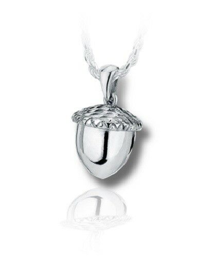 Sterling Silver Acorn Funeral Cremation Urn Pendant for Ashes w/Chain