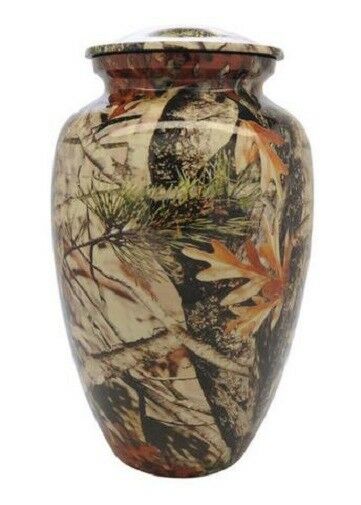 Large/Adult 200 Cubic Inch Woodsman Camouflage Aluminum Cremation Urn for Ashes