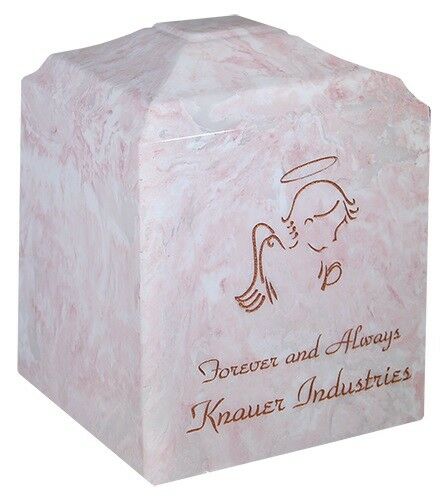 Small/Keepsake 45 Cubic Inch Pink Angel Cultured Marble Cremation Urn for Ashes