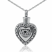Load image into Gallery viewer, Small/Keepsake Mom Heart Steel Pendant Funeral Cremation Urn for Ashes
