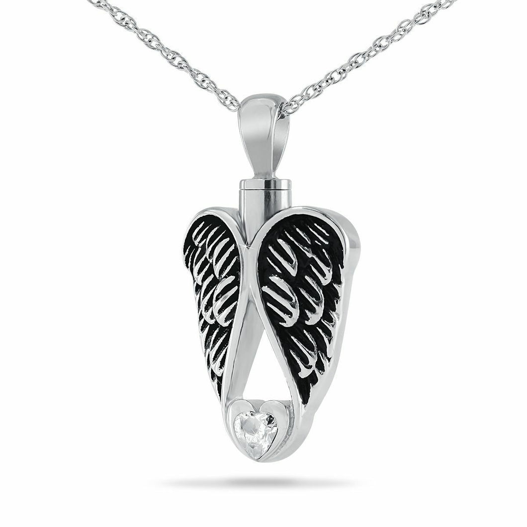 Sterling Silver Winged Heart Pendant/Necklace Funeral Cremation Urn for Ashes