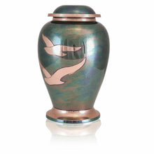 Load image into Gallery viewer, Large/Adult 220 Cubic Inches Gleaming Dove Brass Raku Cremation Urn for Ashes

