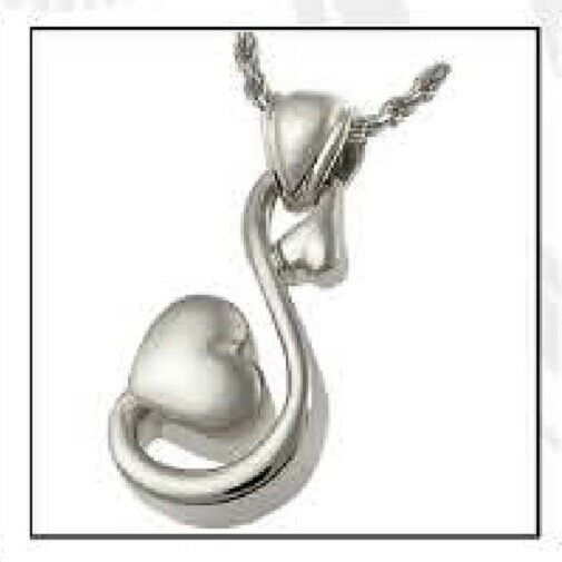 Two Hearts Stainless Steel Funeral Cremation Urn Pendant w/Chain for Ashes