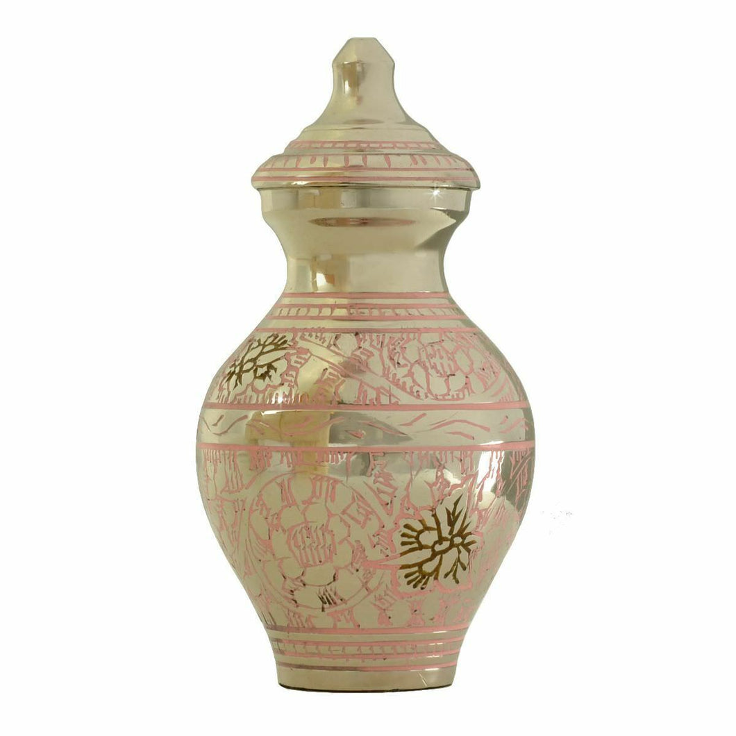 Small/Keepsake 4 Cubic Inches Pink Classic Garden Brass Cremation Urn for Ashes
